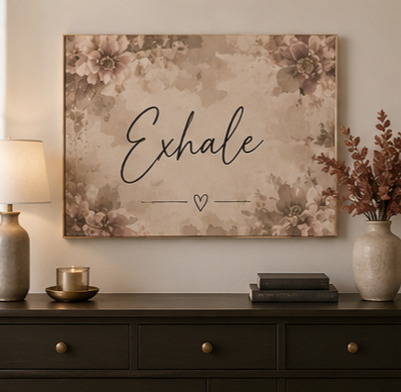 Exhale Matte Canvas Wall Art – Neutral Floral Stretched Canvas