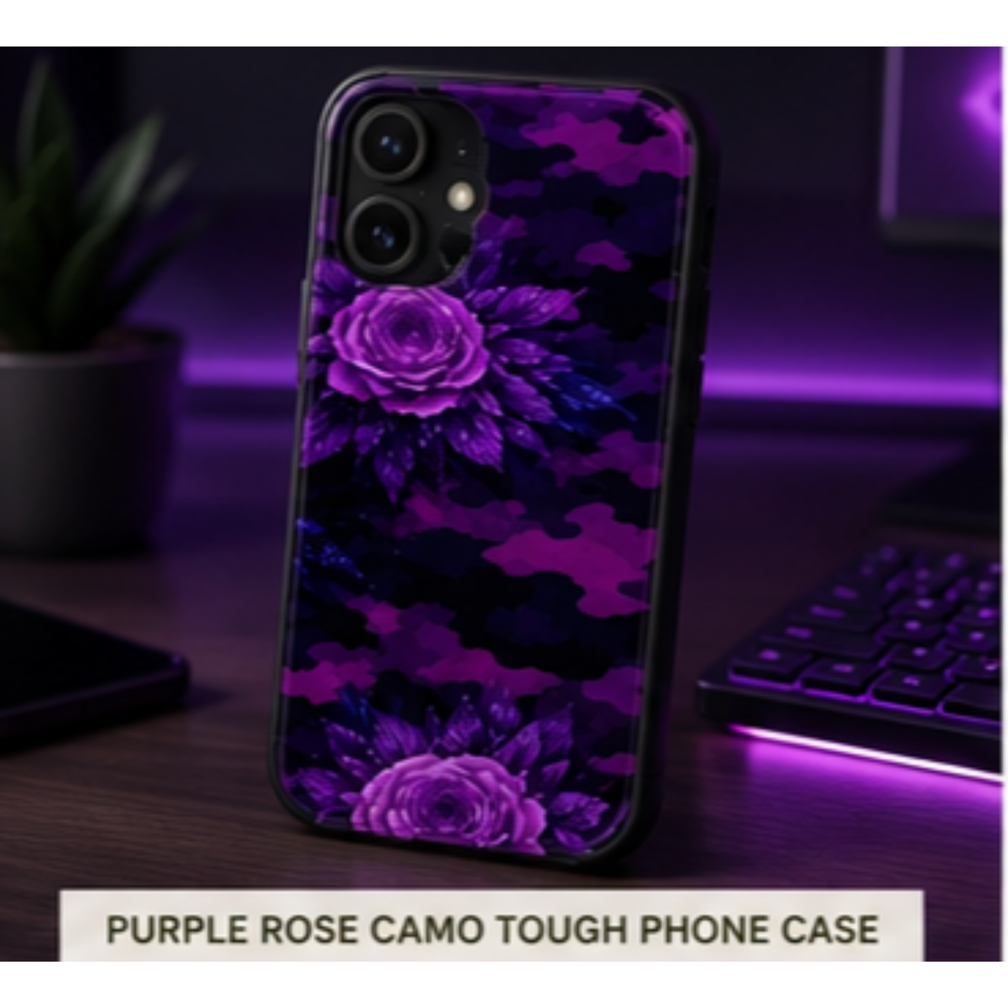 Purple Rose Camo Tough Phone Case — Protective Floral Armor for iPhone & Android
