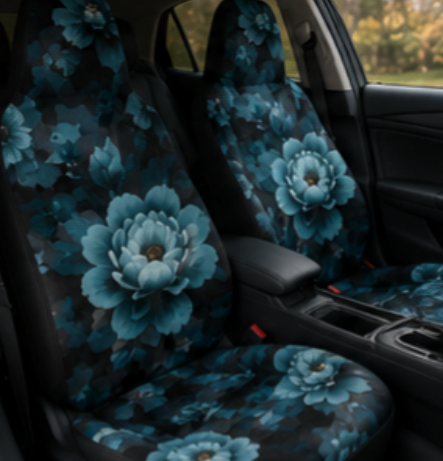Teal Floral Car Seat Covers — Elegant Dahlia Pattern Protector