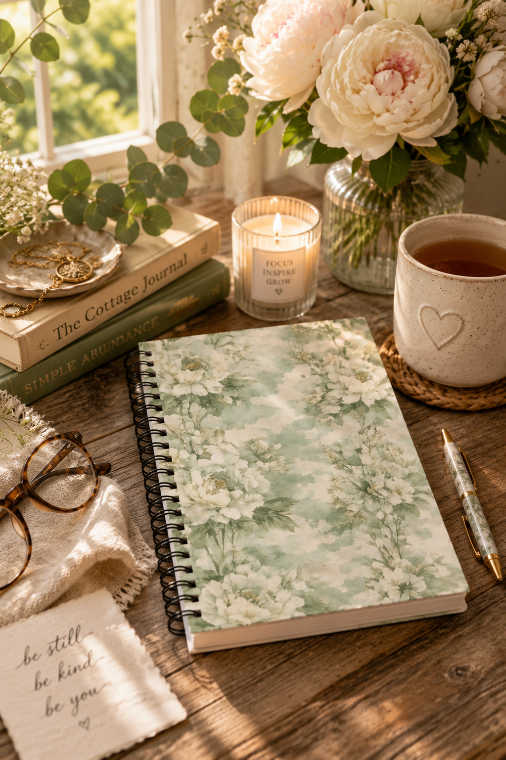 Floral Green Watercolor Spiral Notebook — Ruled Journal for Notes & Daily Planning