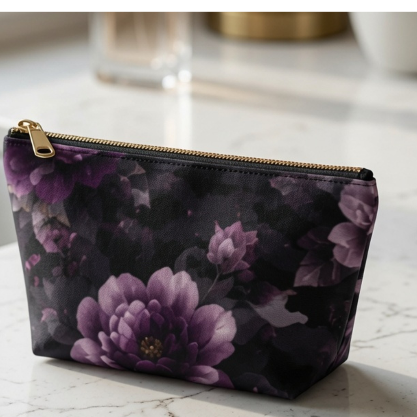 Purple Floral Accessory Pouch — T‑Bottom Makeup Bag