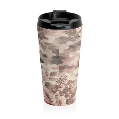 Travel Mug — Vintage Blush Floral Stainless Steel Tumbler
