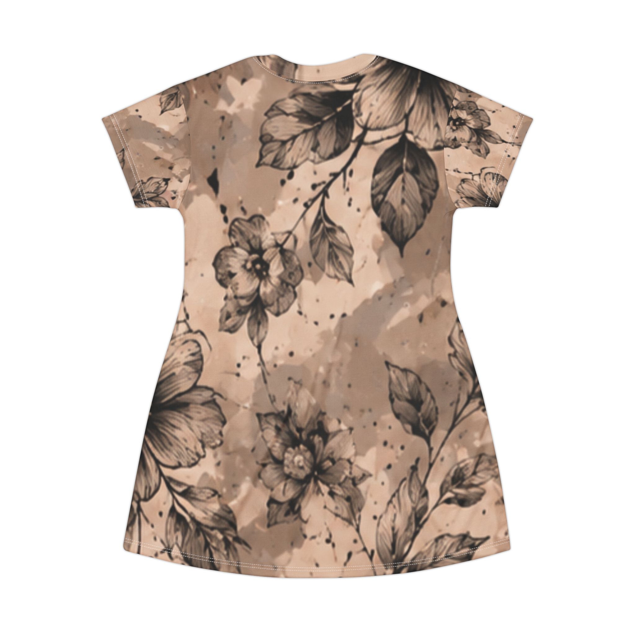 Floral Camo T-Shirt Dress — Pink Rose All-Over Print