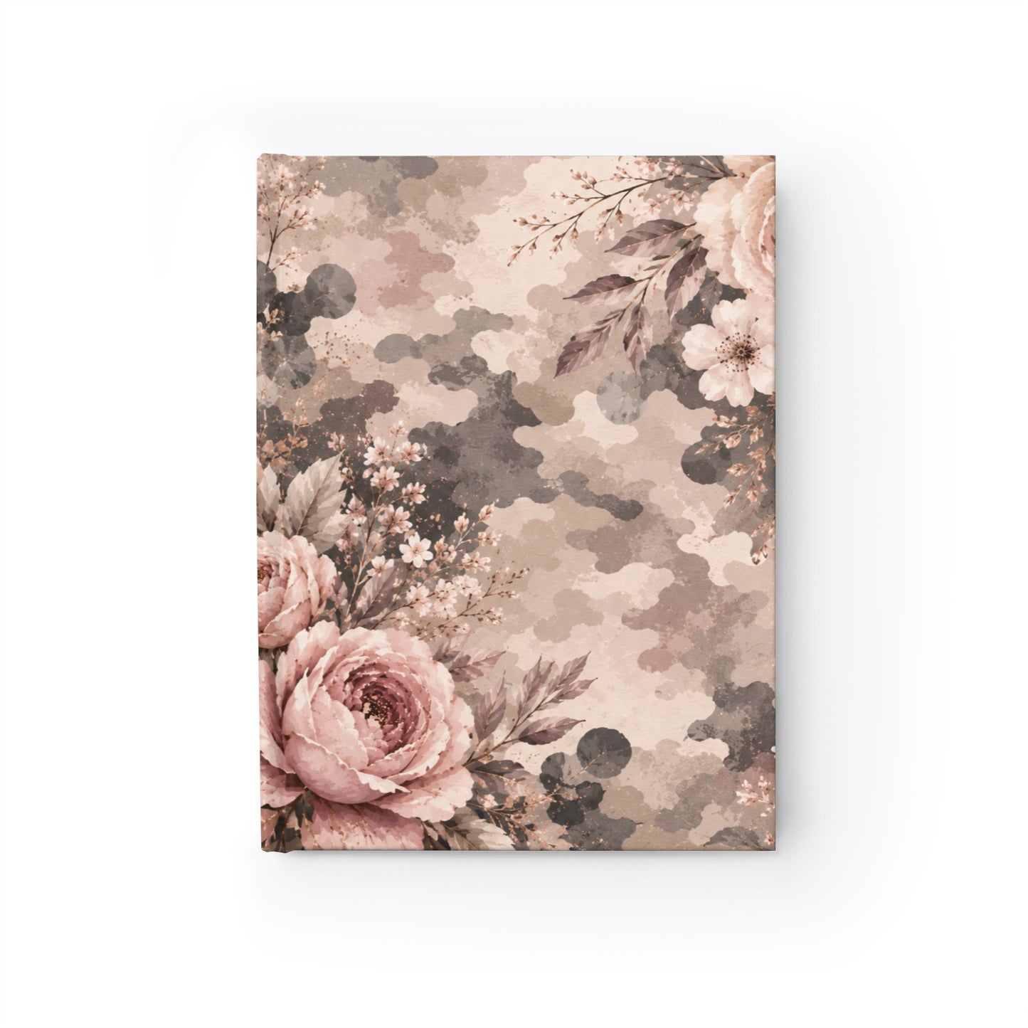 Floral Camouflage Ruled Journal — Vintage Peach Roses Lined Notebook