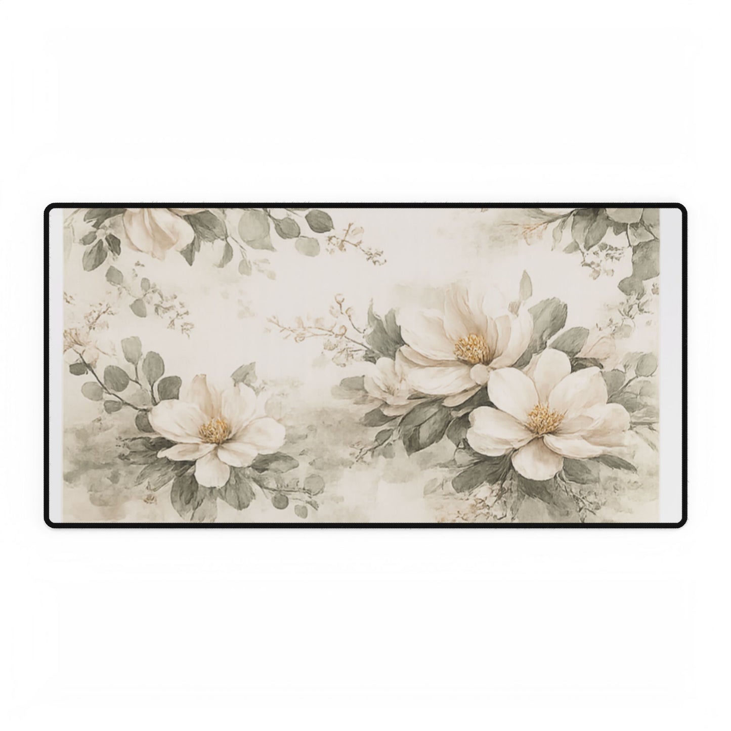 Floral Magnolia Desk Mat — Large Vintage Botanical Mouse Pad