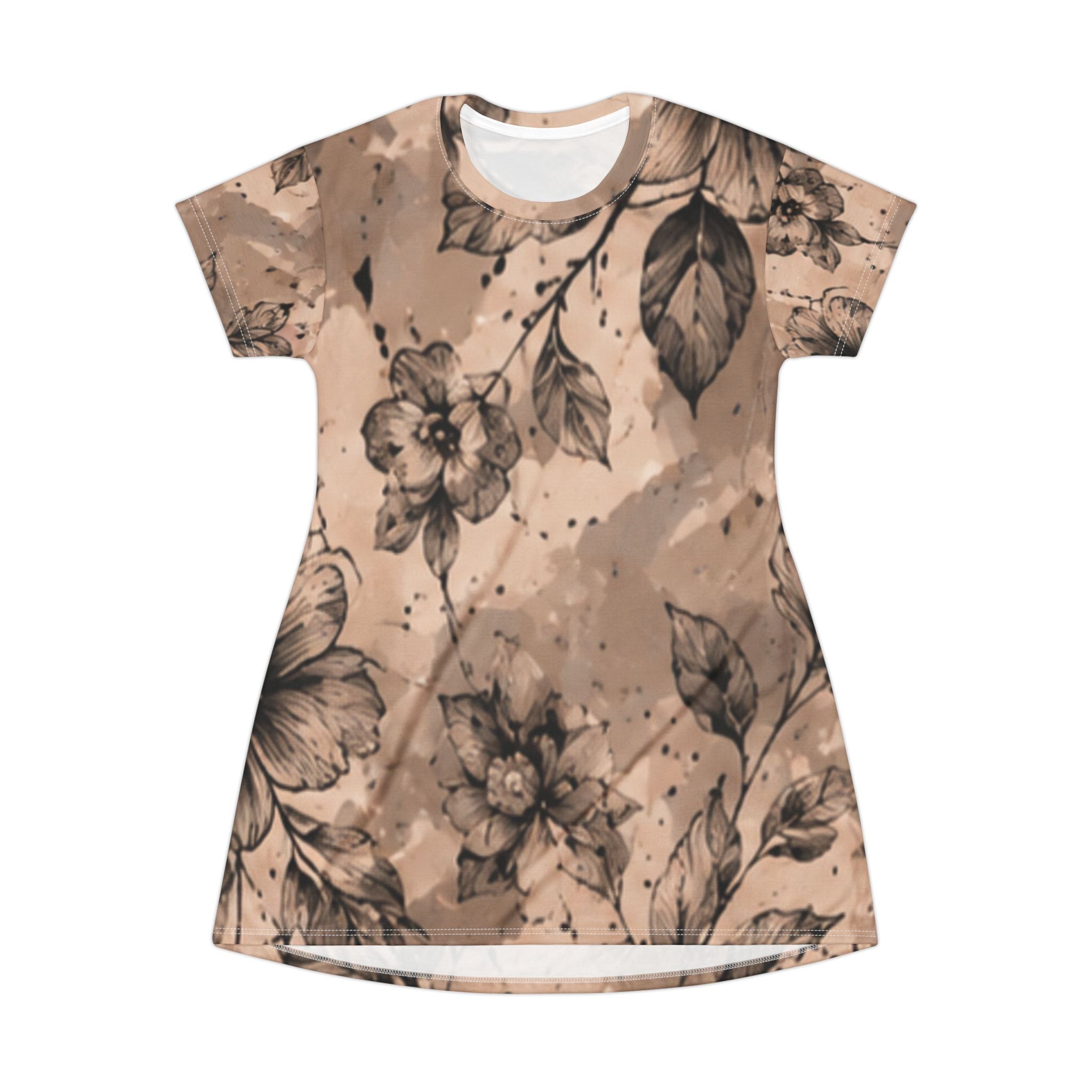 Floral Camo T-Shirt Dress — Pink Rose All-Over Print