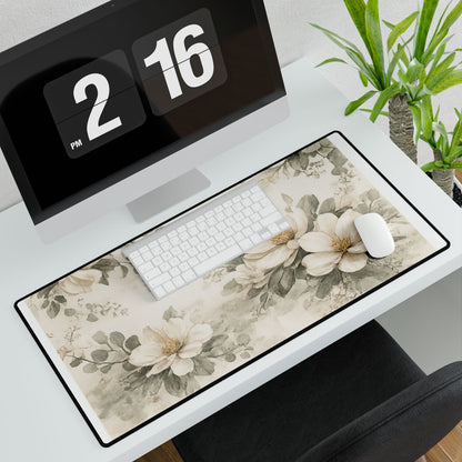 Floral Magnolia Desk Mat — Large Vintage Botanical Mouse Pad