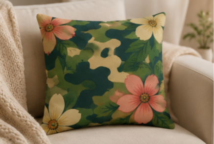 Floral Camo Outdoor Pillow — Tropical Flowers on Green Camouflage