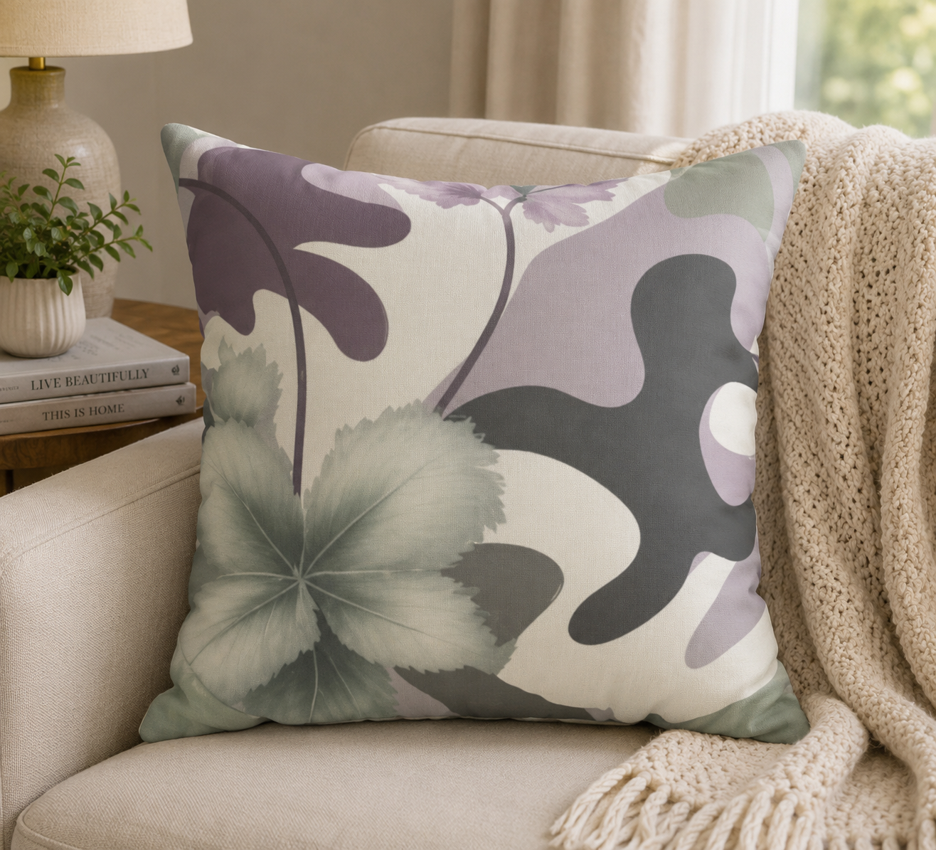 Muted Floral Camouflage Pillowcase Spun Polyester Square Pillowcase | Botanical Abstract Throw