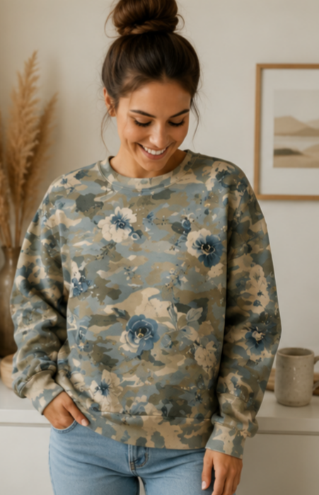 Floral Camo Sweatshirt — All-Over Print Cozy Crewneck