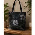 Floral Black & Gray Tote Bag – Monochrome Bloom All-Over Print