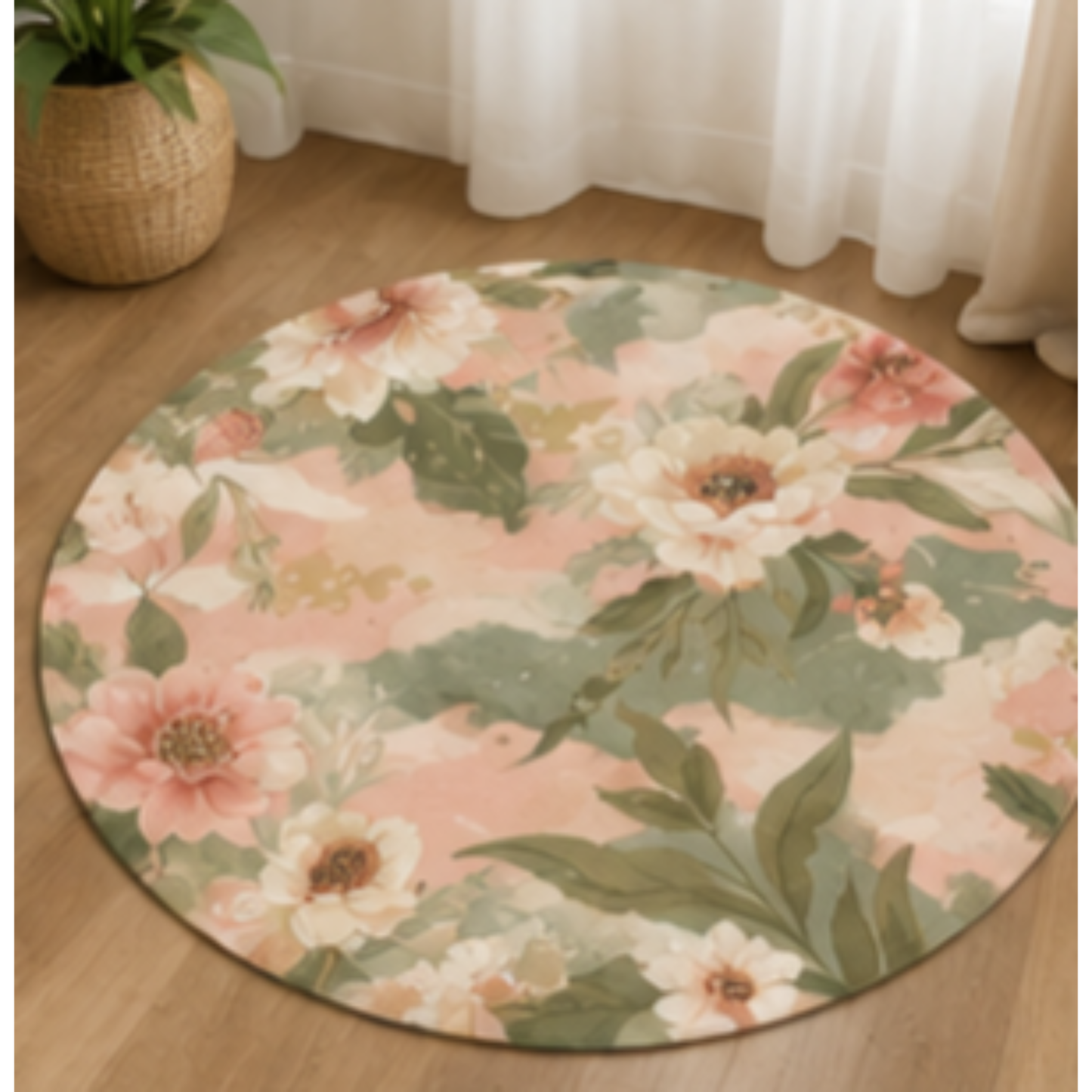 Vintage Floral Camo Rug | Round Area Rug, Retro Flower Pattern