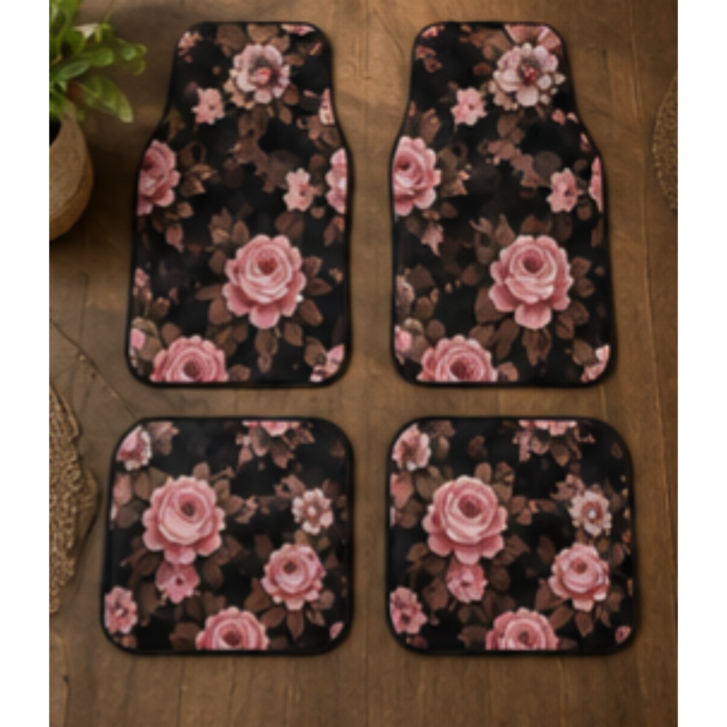 Floral Camo Car Mats (Set of 4) — Pink Rose & Butterfly Auto Floor Mats