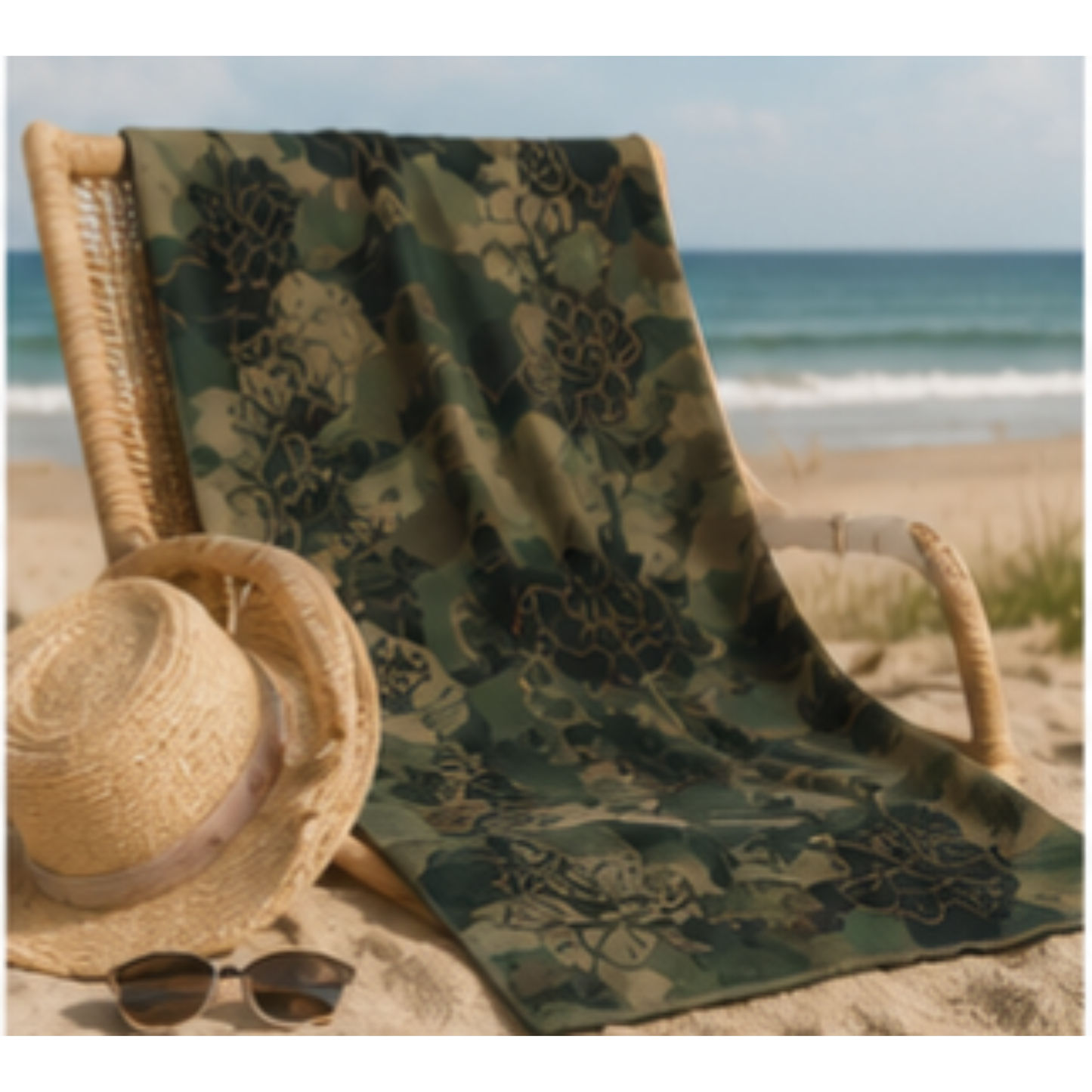 Camo Rose Beach Towel — Dark Floral Camouflage Beach Blanket