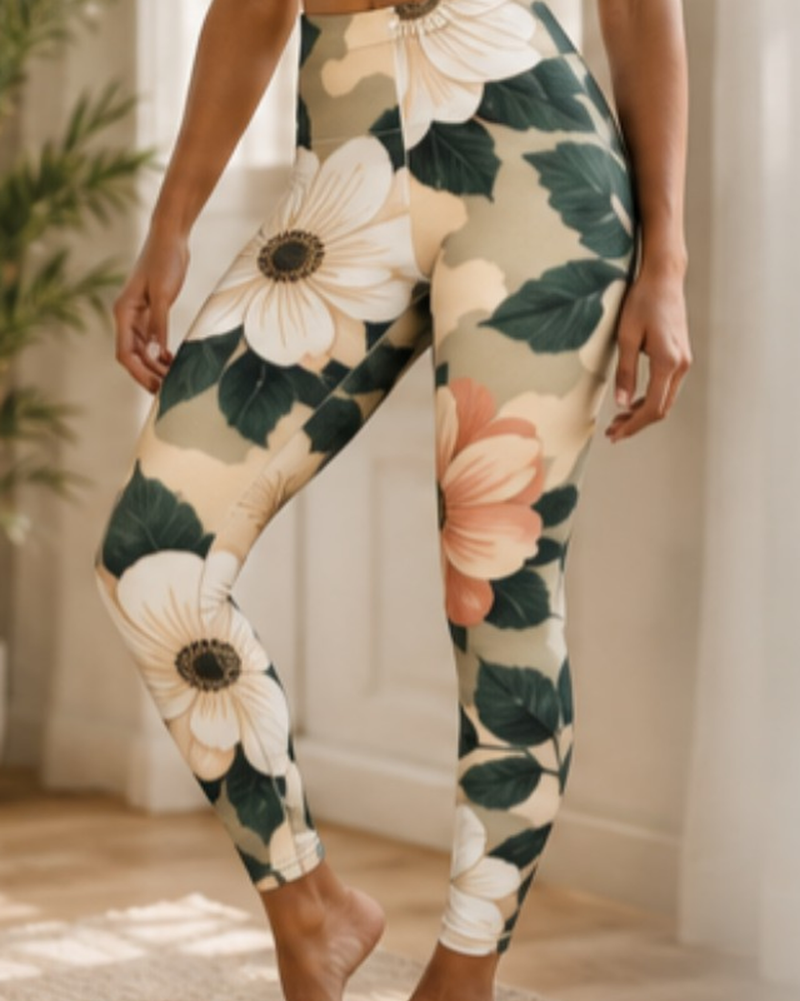 Floral Camo Leggings, Women's Activewear, Workout Yoga Pants, Botanical Pattern