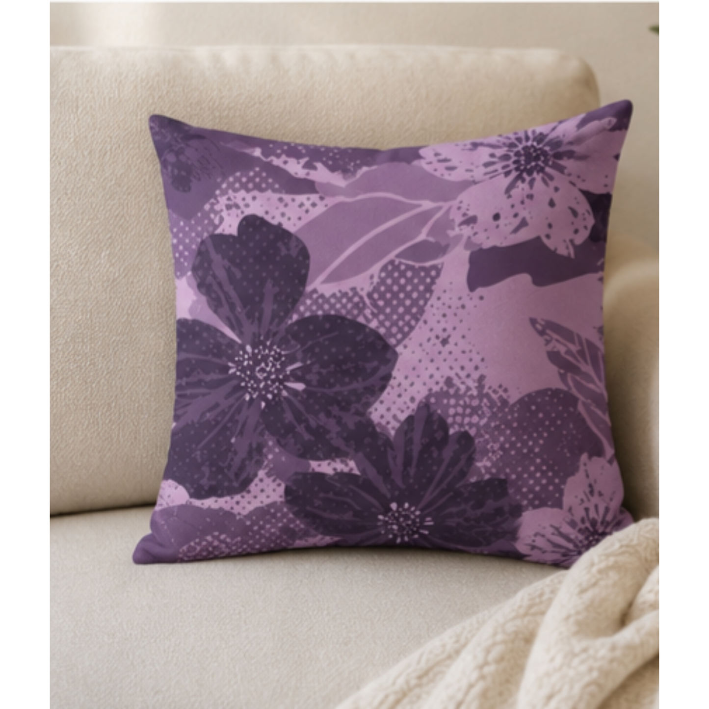Purple Floral Print Pillowcase | Square Pillowcase