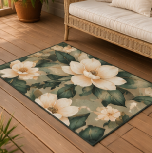 Peach Floral Camo Outdoor Rug | Botanical Pattern Outdoor Rug