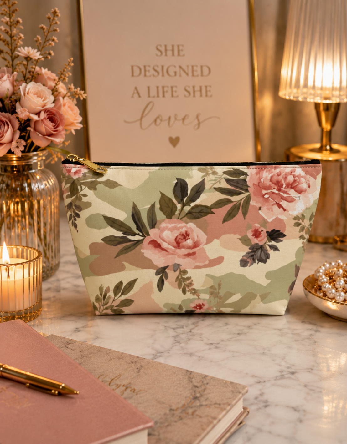 Floral Camo Accessory Pouch — T‑Bottom Makeup & Travel Bag