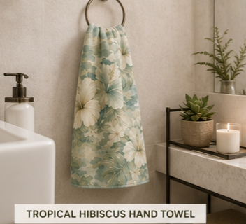 Tropical Hibiscus Hand Towel — Coastal Floral Bathroom & Kitchen Accent