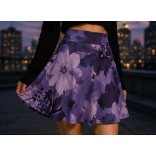 Purple Floral Skater Skirt — Retro Blossom AOP