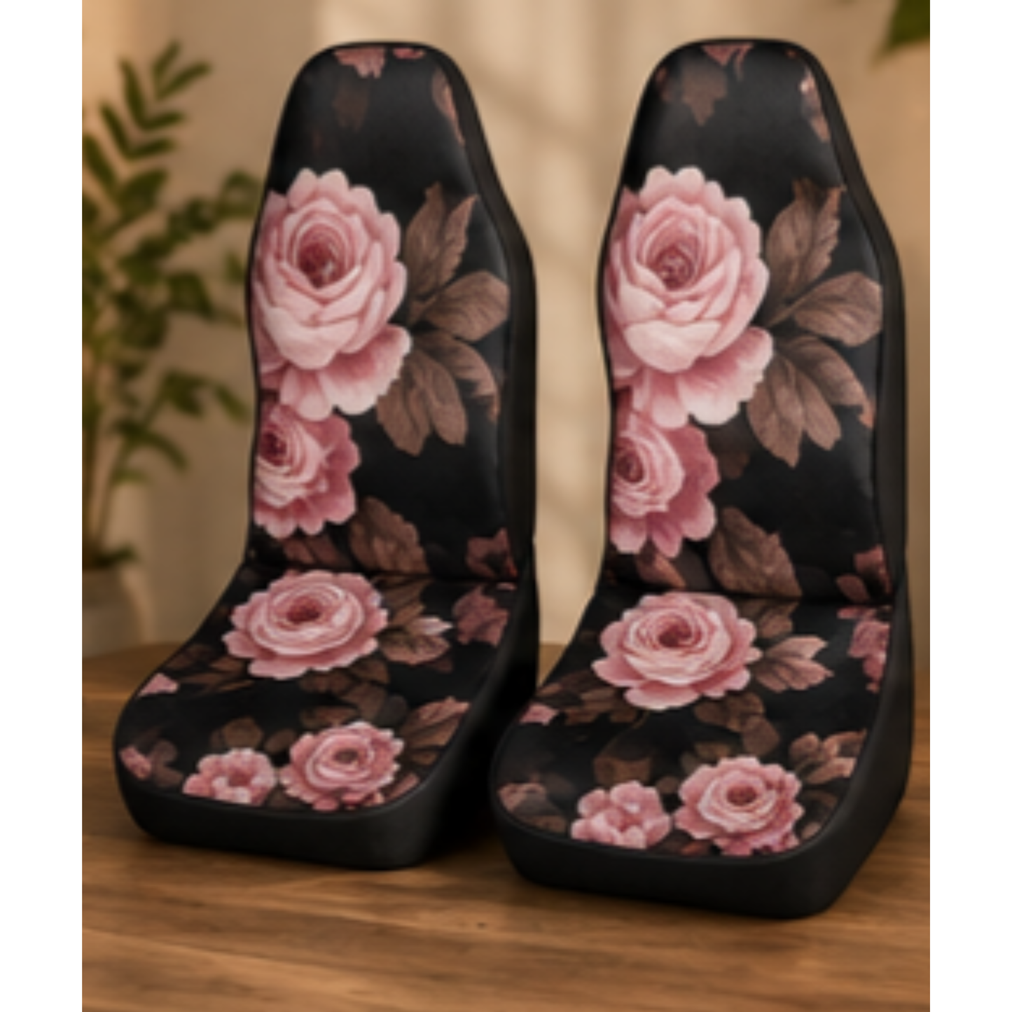 Floral Rose Car Seat Covers — Pink Roses on Black Camouflage
