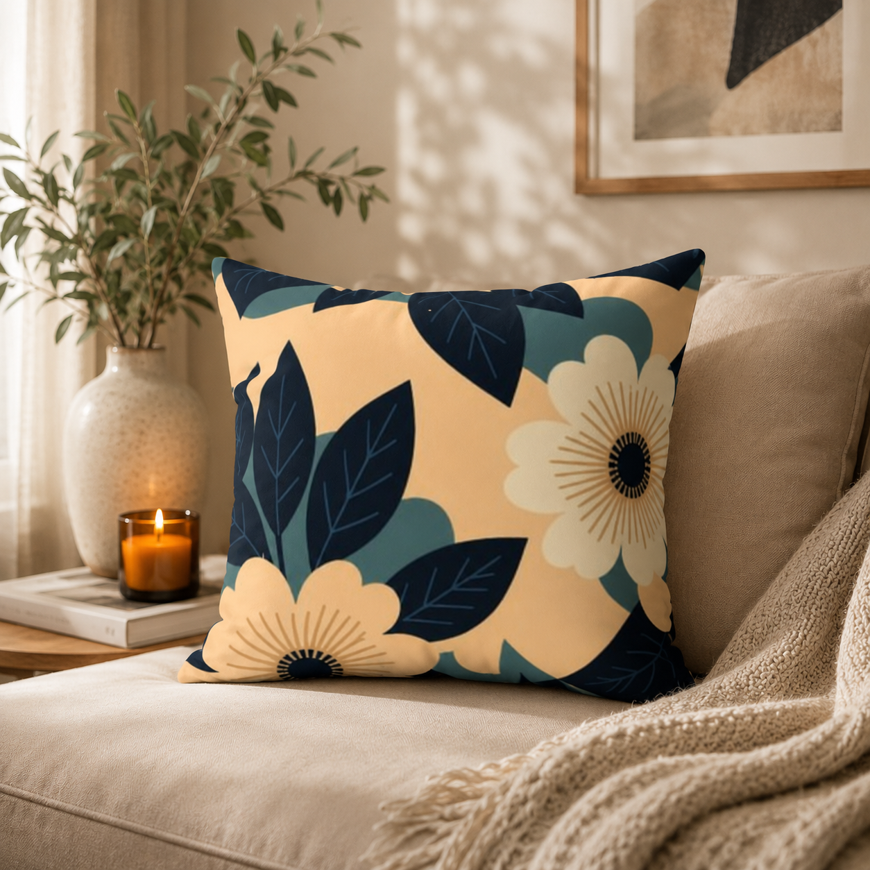 Floral Design Spun Polyester Square Pillow - Cozy Home Decor Accent