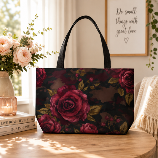 Floral Weekender Tote Bag – Dark Vintage Roses Travel Bag