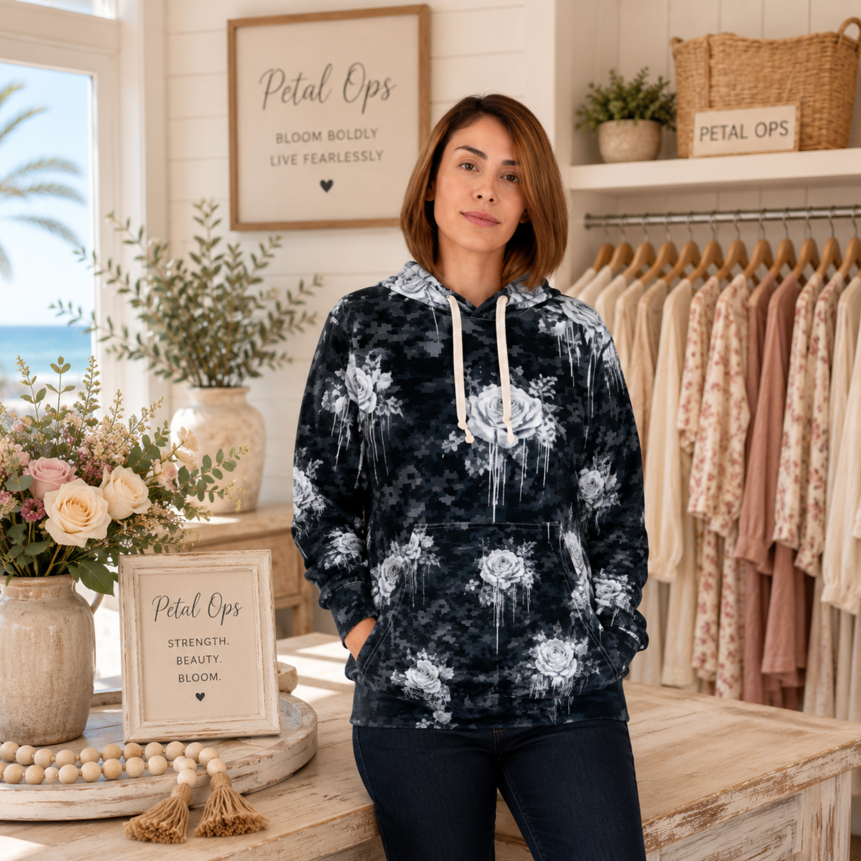 Camouflage Rose Hoodie — Dark Floral Camo Pullover