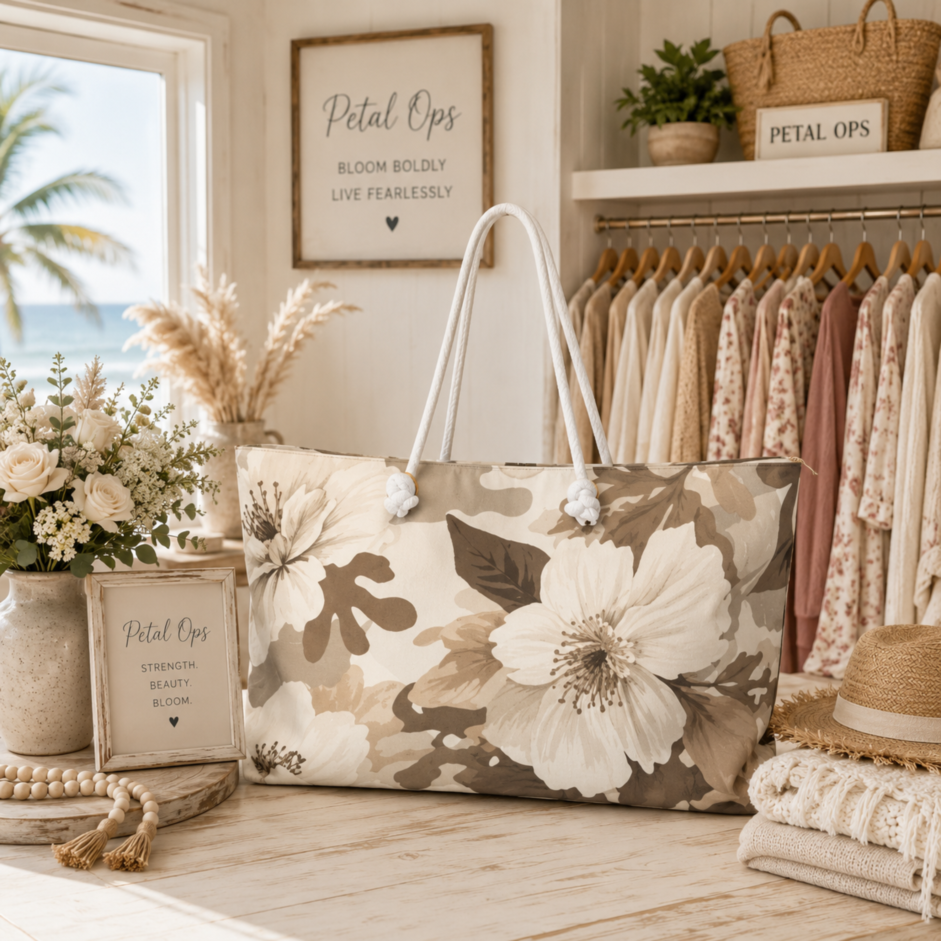 Floral Camo Weekender Bag — Neutral Beige Travel Tote