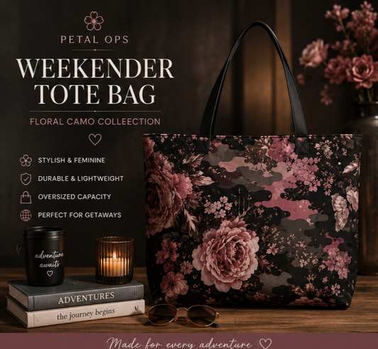 Floral Camo Weekender Tote Bag — Pink Rose Camouflage Travel Bag