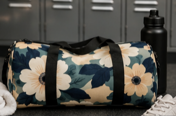 Navy Cream Floral Duffel Bag | Floral Pattern Travel Bag