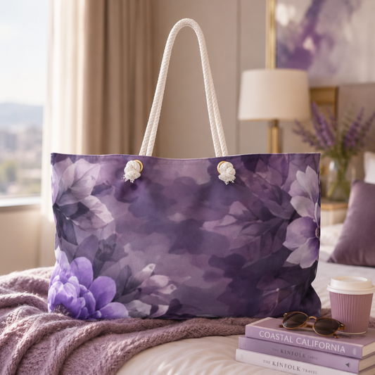 Purple Floral Weekender Bag – Elegant Botanical Travel Tote