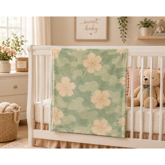 Pastel Floral Baby Blanket - Soft Fleece Cherry Blossom Throw for Nursery