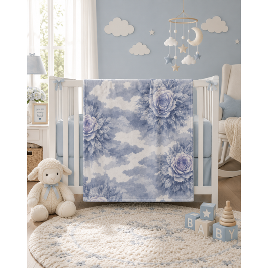 Floral Cloud Baby Swaddle Blanket — Soft Blue Rose Newborn Wrap