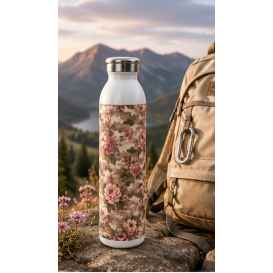 Slim Floral Water Bottle – Vintage Pink Rose Slim Stainless Bottle