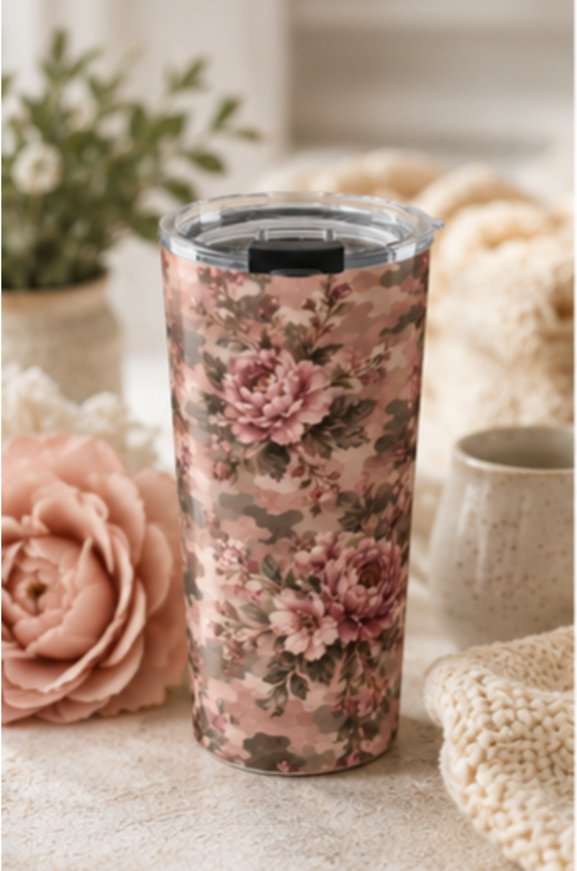 20oz Floral Camo Tumbler - Pink Brown Insulated Travel Cup