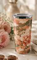 20oz Floral Tumbler — Vintage Peach Rose Insulated Travel Cup