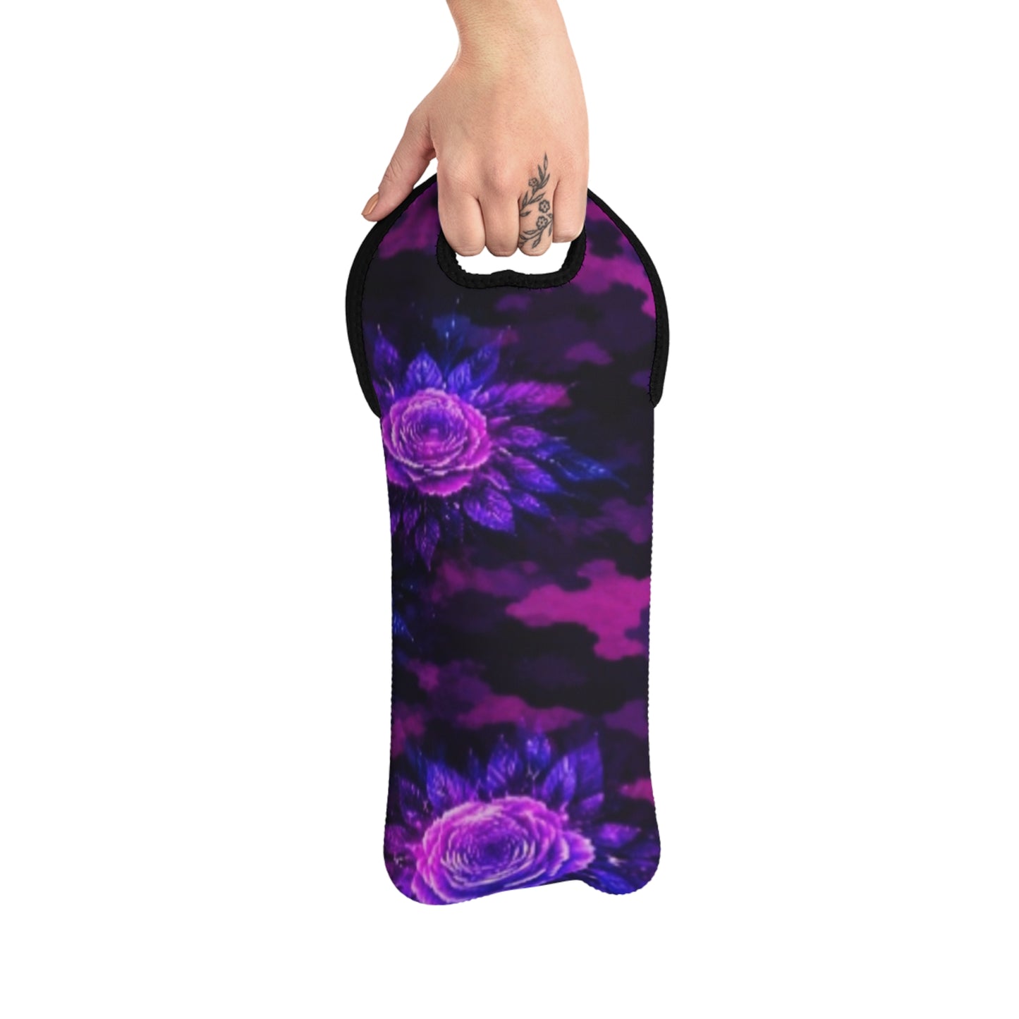 Neoprene Wine Tote - Purple Floral Galaxy Bottle Carrier