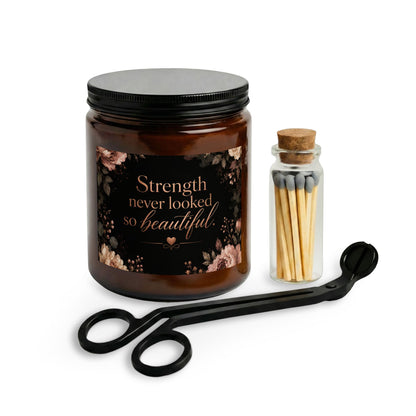 Inspirational Scented Candle Set — “Strength Never Looked So Beautiful” with Matches & Wick Trimmer