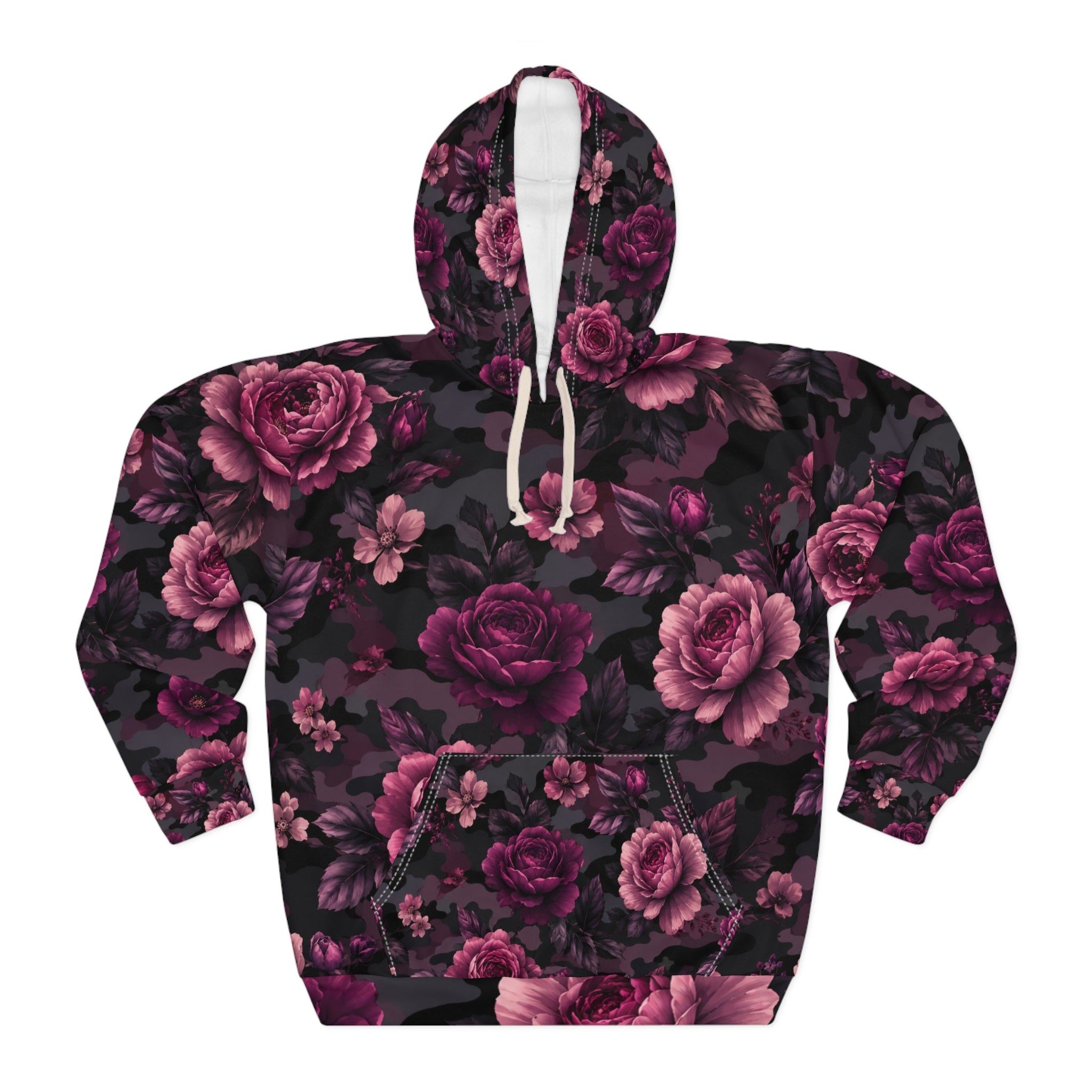 Floral Camo Hoodie — Dark Rose All-Over-Print Pullover