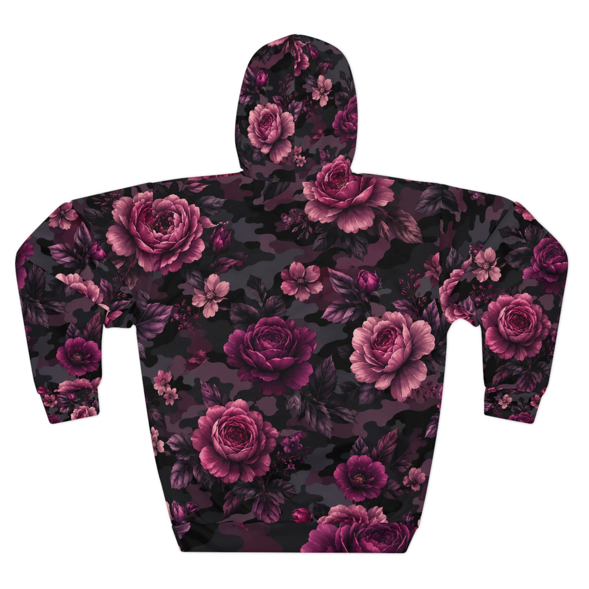 Floral Camo Hoodie — Dark Rose All-Over-Print Pullover