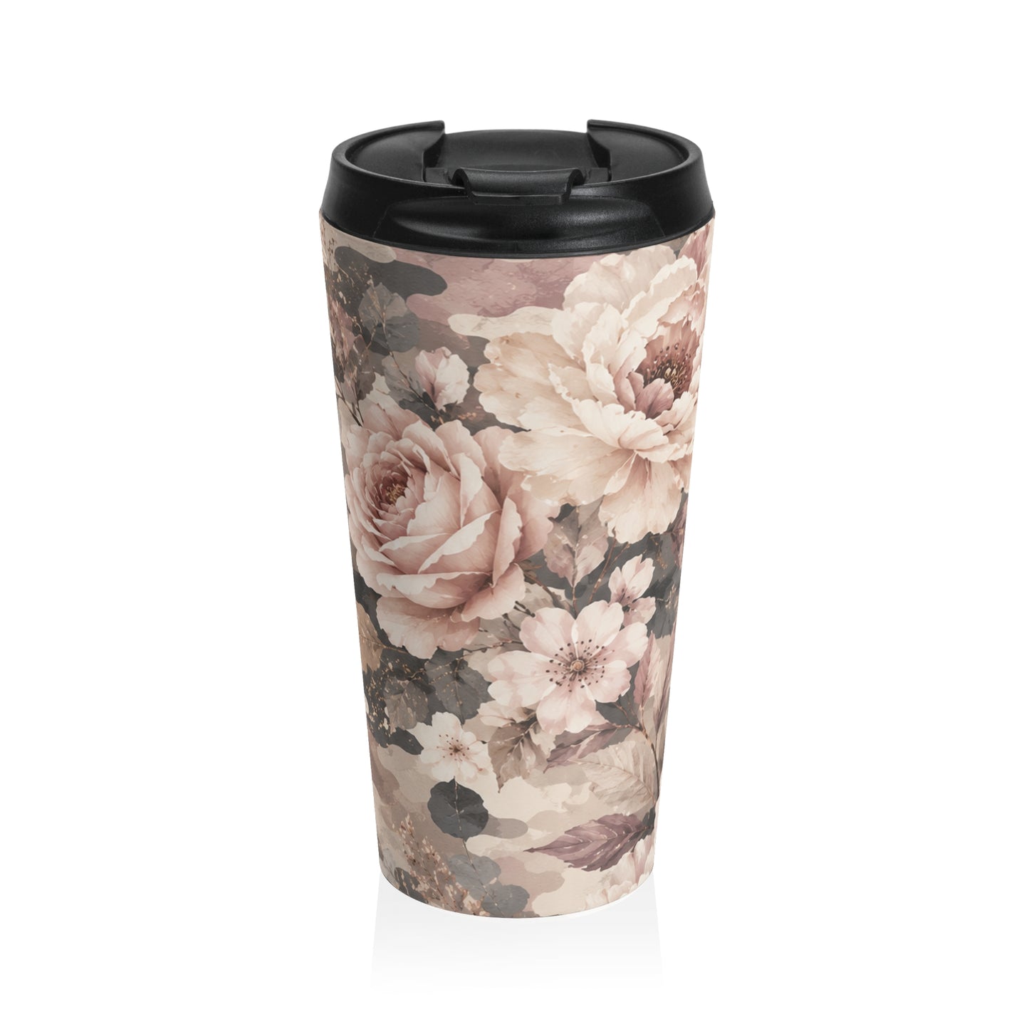 Travel Mug — Vintage Blush Floral Stainless Steel Tumbler