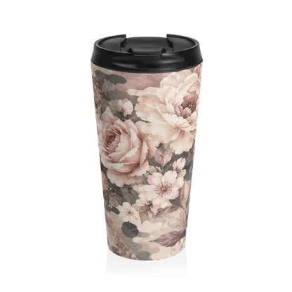 Travel Mug — Vintage Blush Floral Stainless Steel Tumbler