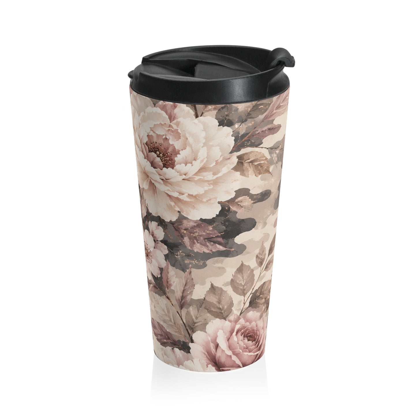 Travel Mug — Vintage Blush Floral Stainless Steel Tumbler