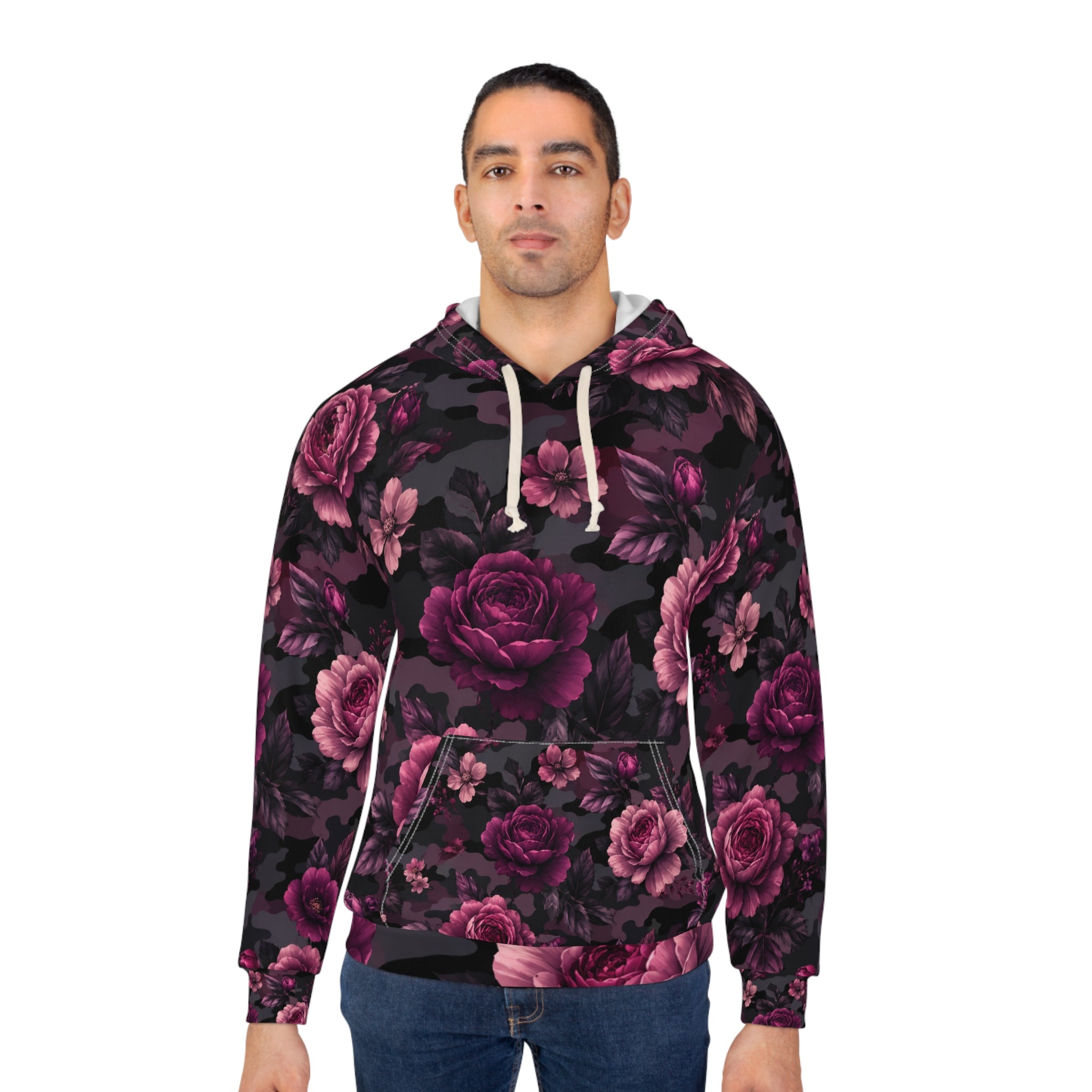 Floral Camo Hoodie — Dark Rose All-Over-Print Pullover