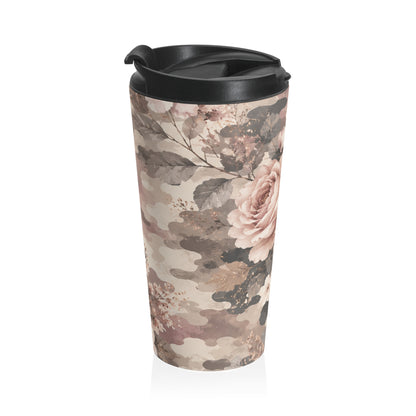 Travel Mug — Vintage Blush Floral Stainless Steel Tumbler
